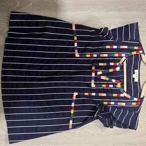 Navy pinstripe short sleeved THML top